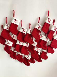 Bolsa de regalo de calcetín de Navidad rojo para niños, calcetines de Navidad con letras tejidas, adornos de árbol de Navidad para el hogar, decoración navideña, calcetines rojos de Navidad, bolsa de regalo, utilizado para disfraz temático de Navidad, pijamas navideños, regalos de Navidad, decoración navideña - Rojo - Ver 2
