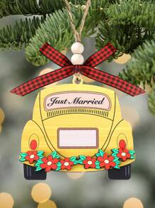 1 pieza, Decoración para carro de boda Recién casados con flores, Regalos de aniversario de boda, Regalos románticos para pareja para hombres, mujeres, Regalos Sr. y Sra., Regalo para pareja recién casada, Adorno de madera tallada de 2 capas, Adorno colgante para árbol de Navidad, Decoración navideña para el hogar