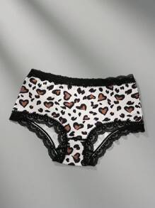 3pcs Leopard Print Lace Patchwork Women Sexy Soft Breathable Briefs - Multicolor - View 4