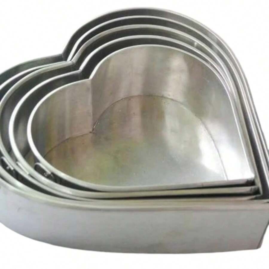 juego de 5 moldes de lamina para hornear pastel de 19 a 26cm figura de corazón - Plateado - Ver 1