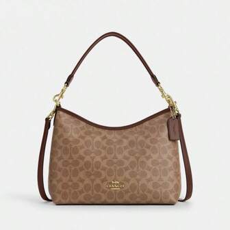 Coach Laurel 大容量女士单肩包，真皮材质，通勤包，经典帆布面料，可拆卸手柄和肩带，拉链封口 CV975 IMXHE