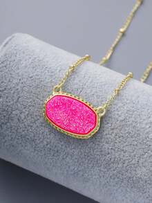 1 件经典欧美时尚创意个性化金色椭圆形吊坠项链，铜色，日常和约会佩戴，送给最好的朋友的生日礼物 - 金粉 - 查看 2