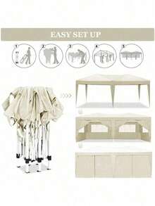 10'x20' Folding Canopy With 6 Removable Sidewalls Outdoor Event Shelter UPF 50+ Gazebo Portable Tents For Parties Beach Camping Wedding EZ Pop Up Canopy - 藍色+金屬 - 查看 7