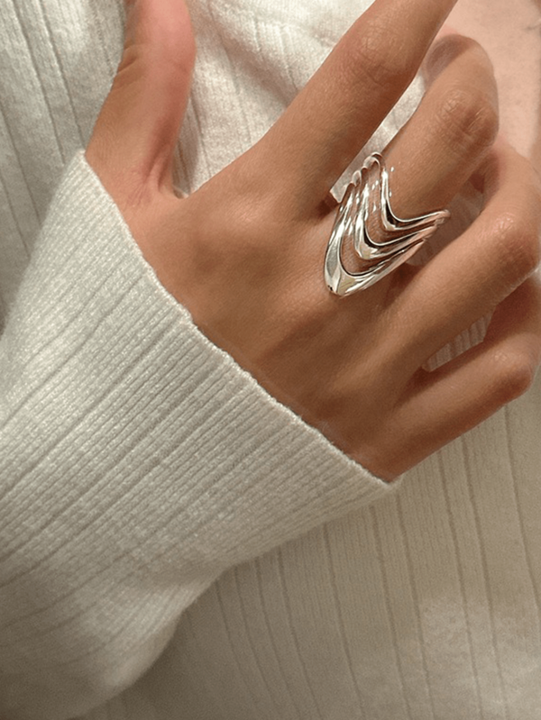 Anillo abierto de estilo bohemio de plata de ley 925, diseño de olas multicapa, estilo coreano a la moda, adecuado para uso diario y festivo