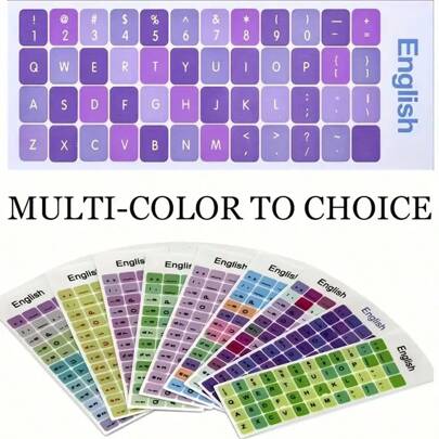 1/2 件通用英语键盘贴纸，彩色、可拆卸、英语键盘替换字母贴纸，适用于笔记本电脑、电脑、个人电脑和台式机键盘 - 易于粘贴和移除