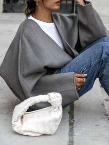 Cardigan Wanita Model V-Neck untuk Musim Gugur/Dingin - Bahan Wol Gaya Inggris - Grey - View 5