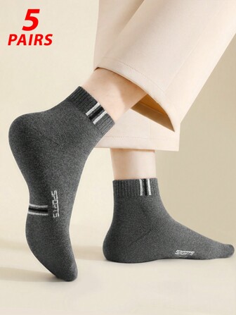 5 Pairs Men Ankle Socks, Breathable, Anti-Odor, Casual Suitable For Daily Wear, All Season