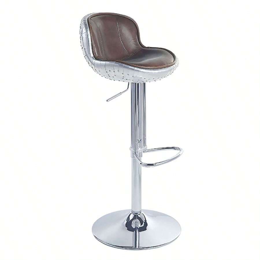 Vintage Brown And Aluminum Adjustable Stool With Swivel