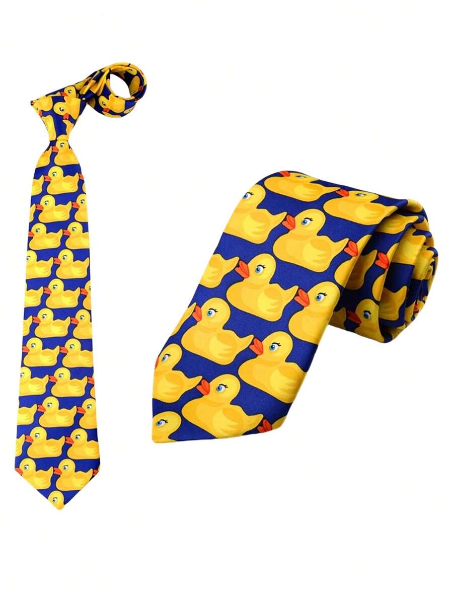 1pc Yellow Duck Hand Knit Necktie, Suitable For Street Party Men Necktie - Multicolor - View 1
