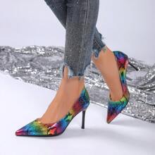 2024 High Heels Women Shoes Fashionable Pointed Toe Pumps For Date, Work, Daily Casual Wear, Sexy And Gorgeous Snakeskin Pattern Slip-On Shoes - Multicolor - View 6