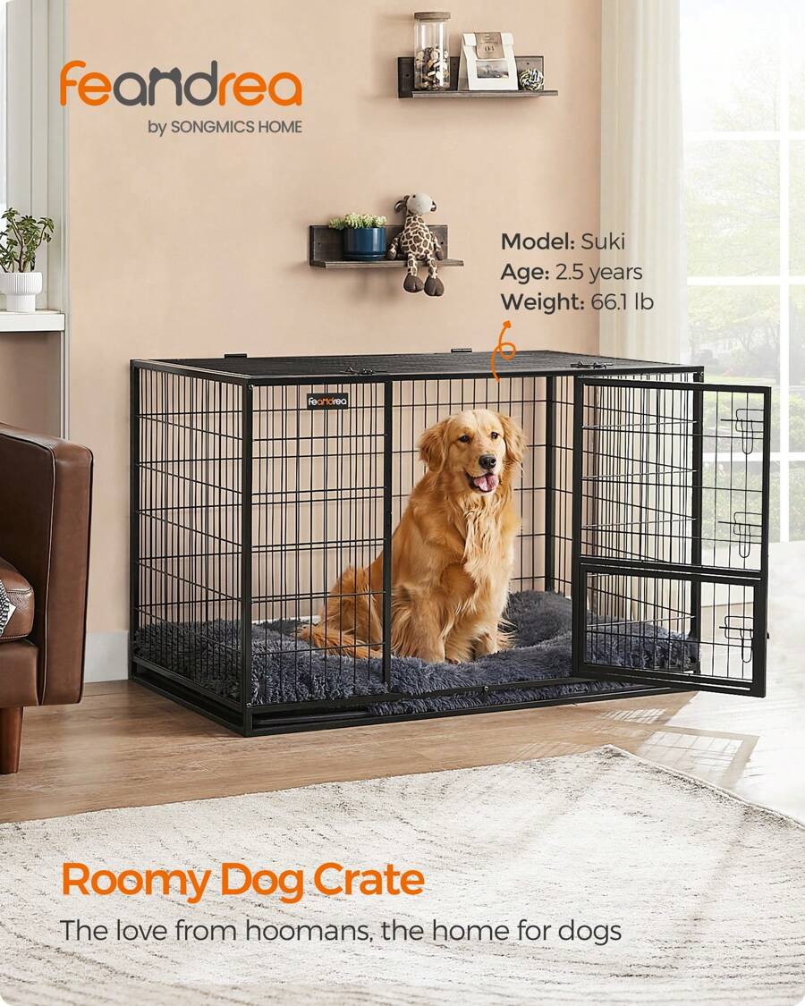 Feandrea Heavy-Duty Dog Crate, Metal Dog Kennel And Cage With Removable Tray, XXL For Large Dogs, 48 X 29.3 X 31.7 Inches, Black - Black - View 1