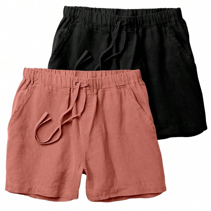 Kit 2 Premium Linen Shorts Luxury Men's Bermuda Shorts For Beach Fashion - 乾枯玫瑰色 - 查看 1