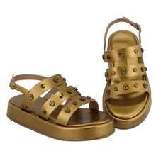Women's FlatForm Ankle Strap Sandal With Metal Embellishment Summer - Đồng - Xem 3