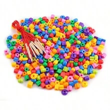 20-100pcs Thread Geometry Beads With 2pcs Color Random Rope Random Shape And Color Blocks Children Early Educational Color Shape Cognition Beads Kids Manual Ability Training Games - Multicolor - View 4