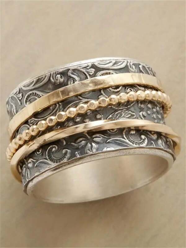 1 pièce Bague de style bohème rétro avec design de ligne géométrique en spirale, convient pour le port quotidien des femmes ou comme bijou de voyage, cadeau