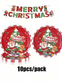 10 piezas Platos de papel navideños desechables con diseño festivo de Navidad, platos de papel resistentes, platos con Papá Noel, platos para fiestas navideñas, envueltos individualmente, aptos para microondas de 9 pulgadas/7 pulgadas, bandejas de platos, decoración navideña, obsequios para fiestas, suministros para fiestas, decoración de invierno y Navidad - Multicolor - Ver 7