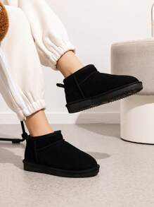 Women's Ankle Winter Boots: Genuine Suede With Faux Fur Lining, Water-Resistant, Warm Snow Boots With Slip-On Design And Memory Foam Comfortable Festival Holiday Black Boots - 黑色 - 查看 5