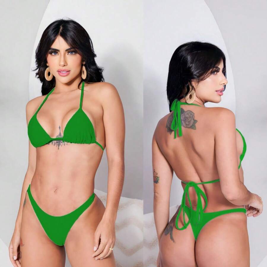 Beach Bikini Set With G-String - cờ xanh - Xem 1