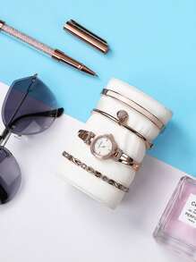 Anne Klein Women's Crystal Accented Bangle Bracelet Watch Set With Three Luxury Rose Gold Bracelets Diamond Dial Quartz Watch Ladies Elegant Gift Watch Set,AK/2238RGST - Gold - View 4