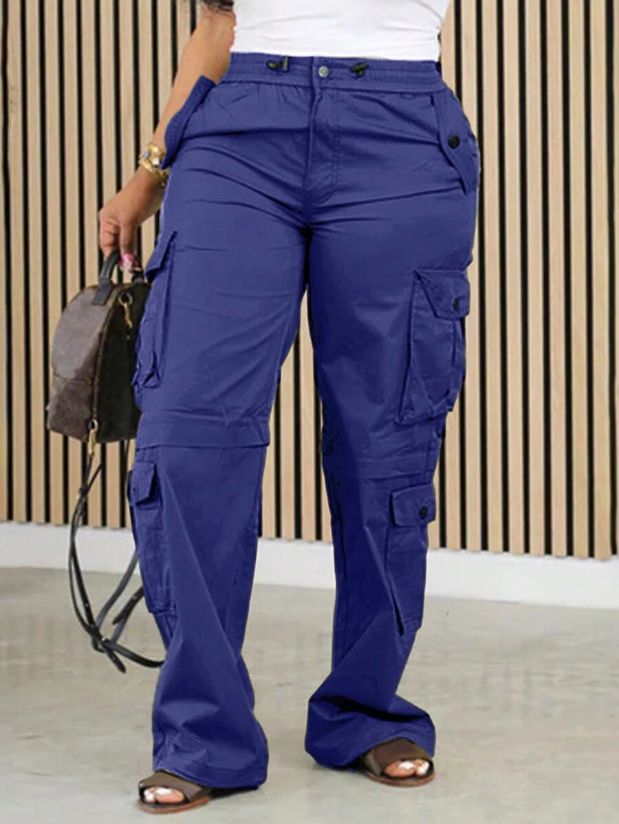 Chicsale Womens Cargo Pants With Large Pockets Streetwear Style Comfortable Fit And Versatile Design Ideal For Casual Outings And Everyday Wear Perfect For Fashion Forward Women - Xanh đậm - Xem 1