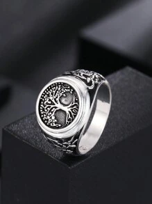 1pc Punk Rock Tree Of Life Design Ring, Fashion Jewelry Gift For Men - Silver - View 1