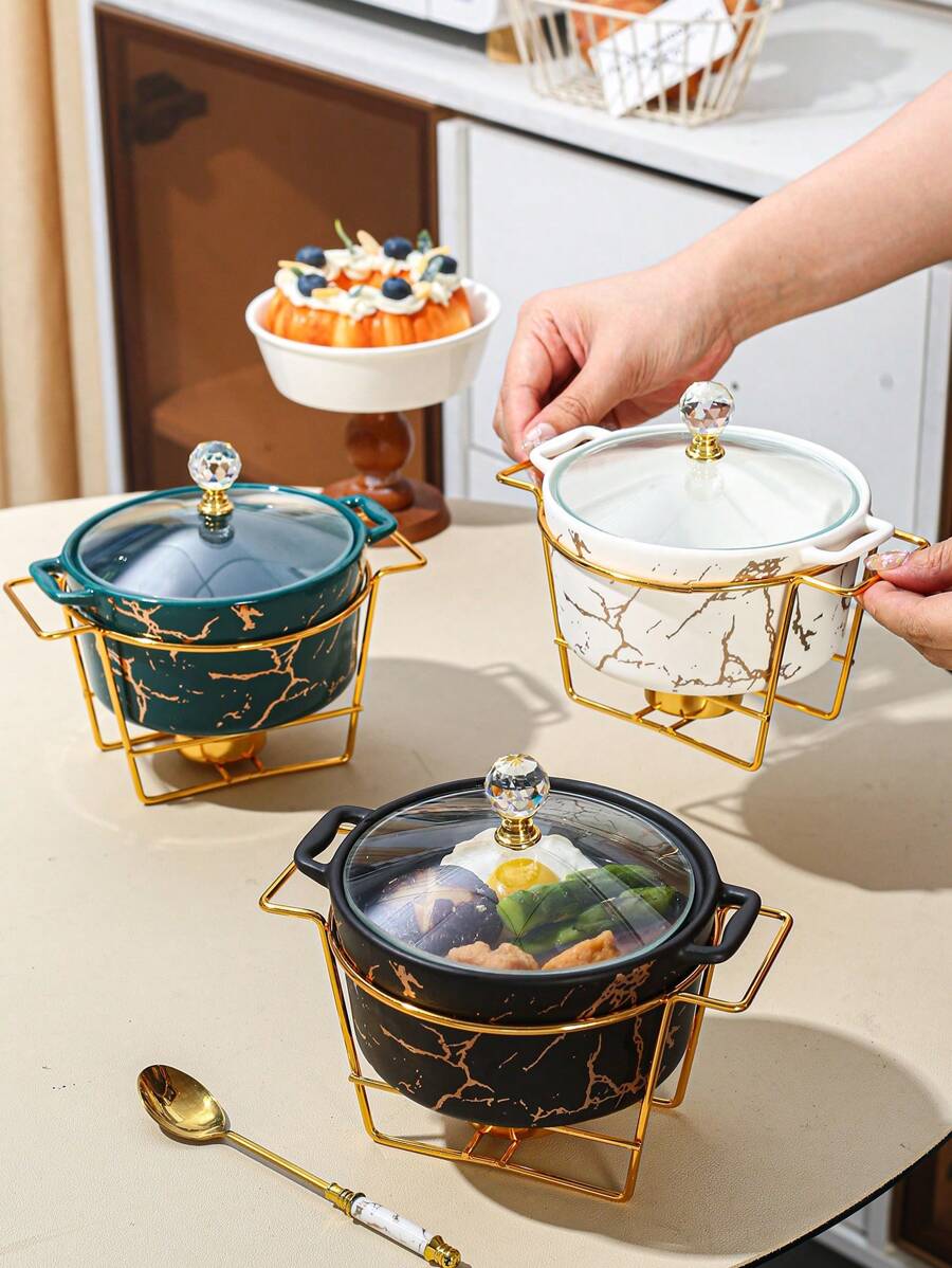 3 件套陶瓷盘，适用于餐厅、家庭、厨房、炊具 - 烤盘、带盖砂锅、铁架，适用于面包、火鸡、奶酪、披萨、户外、婚礼、派对、礼物、生日、圣诞节海鲜煮、感恩节礼物、丰收节、家庭晚餐
