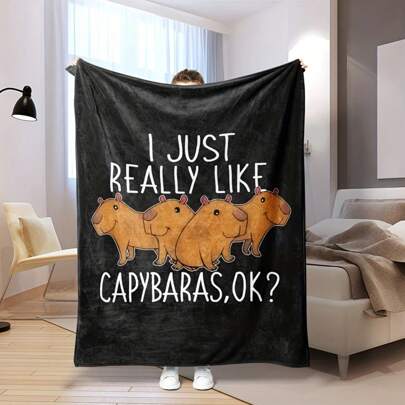 Morbida coperta in flanella a tema animale - Design a cartone animato per gli amanti del capibara, colori principali marrone, nero, bianco - Stampa digitale - Adatta per soggiorno, camera da letto, divano e campeggio - Idea regalo ideale per amici, famiglia e compagni di classe