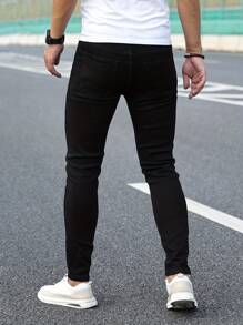 Men's Solid Color Stretch Slim Fit Jeans Fashionable And Versatile - Black - View 8