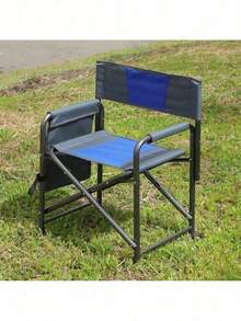 1-Piece Padded Folding Outdoor Chair With Storage Pockets,Lightweight Oversized Directors Chair For Indoor, Outdoor Camping, Picnics And Fishing,Blue/Grey - Xanh dương + Xám + Thép-5 - Xem 2