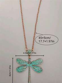 1pc Vintage Bohemian Style Green Dragonfly Design Pendant Necklace, Suitable For Women Party Travel Jewelry Gift