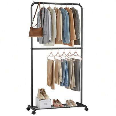 SONGMICS Clothes Rack With Wheels, Clothing Rack For Hanging Clothes, Double-Rod Garment Rack With Dense Mesh Storage Shelf, 110 Lb Load Capacity, 2 Brakes, Steel Frame, Black,Spring,Minimalist,Summer TopsCoat Rack Back To School Travel Essentials Room Decor,Home Decor,Bedroom Decor Storage Organization And Storage Puppy Keep Dress Shorts Phone Case Bikini Summer Dresses For Women Skirt Summer Dress Dresses Nails Jeans Tops White Dress Dresses For Women