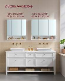 VASAGLE Medicine Cabinet Mirror, Bathroom Mirror With Storage, Bathroom Mirror Cabinet, Wall Mirror Cabinet, Open Compartment, Adjustable Shelves, 6.5 X 35.4 X 29.5 Inches - 白色 - 查看 7