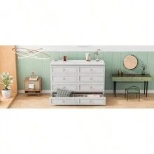Queen Murphy Bed With Large Drawers, White - Trắng + Ván ép + Queen như hình - Xem 21