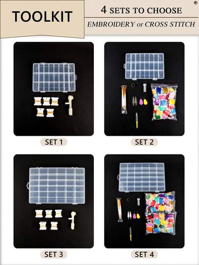 1 Set DIY Hand Embroidery Cross Stitch Tool Kit, Includes Needle Case, Thread Board, Thread Winder, Threader, Ripper, Scissors, Needles