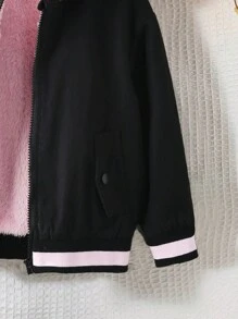Giacca con cappuccio in pile spessa e calda per l'inverno, da ragazza, di colore unito, con spalle cadenti, in stile minimalista e sportivo, casual
