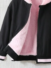 Giacca con cappuccio in pile spessa e calda per l'inverno, da ragazza, di colore unito, con spalle cadenti, in stile minimalista e sportivo, casual