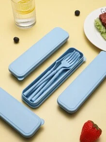 5 Stück/Set Tragbares Kunststoff Besteck-Set mit Messer, Gabel, Löffel, Essstäbchen und 1 Aufbewahrungsbehälter - geeignet für Outdoor-Camping, Picknick, Arbeit und Schule, Schulmaterial