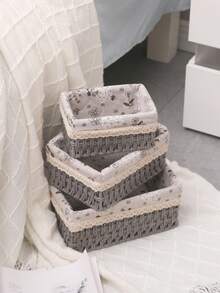 家用编织收纳篮，带纸绳的编织收纳篮，适用于客厅、卧室、婴儿玩具收纳 - 木棉花灰色 - 查看 15