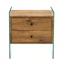 Double-Drawer Bedside Table. The Board Surface Is MDF Sticker, And Both Sides Are Transparent Tempered Glass. The Design Is Simple And Elegant, With Excellent Storage Functions.