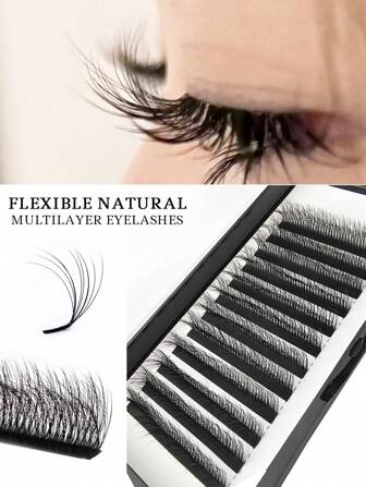 12 filas de pestañas postizas en capas de flor de camellia 5D rizada, con extremos desiguales que abren de forma instantánea, pestañas injertadas en capas de flor de camellia silvestre, pestañas 5D esponjosas y alargadas en las esquinas exteriores