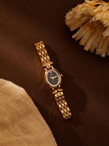 XIVIYA 1pc Ladies' Gold-Tone Elegant Oval Dial Waterproof Analog Watch, Premium Quality Gift Ideal For Daily Wear, Social Events, Parties - Gold - View 5