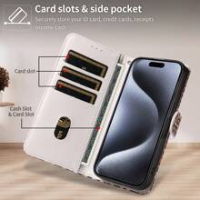 1pc Printed Pattern Card Slot Shockproof PU Flip Protective Phone Case Compatible With Iphone 17 Pro Max/17 Pro/Air/17/16, /Redmi/OPPO - Leopard - View 4