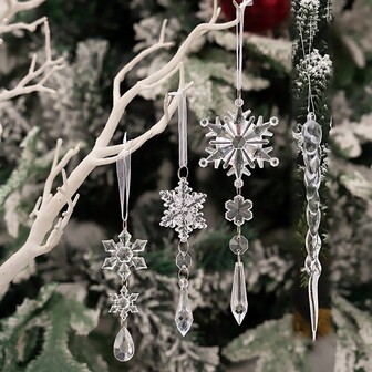 18pcs Set Transparent Acrylic Christmas Decoration Pendants, Ice Strip Snowflake Designs Christmas Tree Hanging Ornaments For Festival Decoration Christmas Decorations Winter Room Decor Christmas Decorations Home Christmas Gifts Christmas Decor