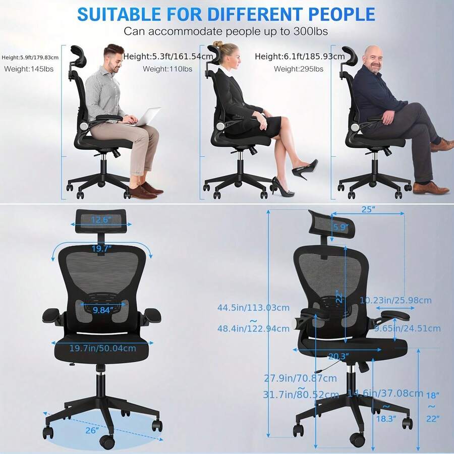 Ergonomic Office Chair, High Back Desk Chair With Adjustable Lumbar
