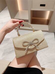 1pc Luxury Shiny Women's Evening Clutch Bag, Formal Party Handbag With Rhinestone Bowknot Decor, Bridal Wedding Purse, Perfect For Party Wedding Prom Dinner/Banquet, Matching With Holiday Party Dress Perfect For Party, Wedding, Prom, Dinner/Banquet, Essential Wedding Items, Perfectly Matching With Graduation Dress, Prom Dresses, Perfectly Matching With Prom Accessories, Perfectly Matching With Bridal Party, Best Choice Elegant Bag For Bridal Shower