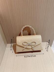 1pc Luxury Shiny Women's Evening Clutch Bag, Formal Party Handbag With Rhinestone Bowknot Decor, Bridal Wedding Purse, Perfect For Party Wedding Prom Dinner/Banquet, Matching With Holiday Party Dress Perfect For Party, Wedding, Prom, Dinner/Banquet, Essential Wedding Items, Perfectly Matching With Graduation Dress, Prom Dresses, Perfectly Matching With Prom Accessories, Perfectly Matching With Bridal Party, Best Choice Elegant Bag For Bridal Shower