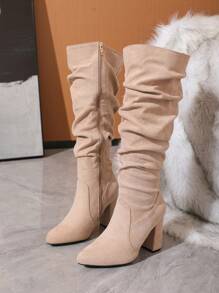 Timesize Go With Leggings,Nude Over-The-Knee Boots, Beige Thigh-High Boots, Denim Boots, Platform Boots, Women Winter Wedding Shoes, Thick Heel High-Top Boots