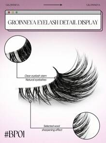 GROINNEYA 9 Pairs Super Short Natural Half-Strip False Eyelashes, Transparent Band, Short Soft 3D Faux Mink Lashes, Create Gentle Natural Makeup (BP01) - Black - View 5