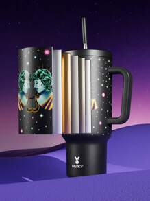 40 盎司带盖和吸管的玻璃杯，带手柄的不锈钢保温水瓶，真空保温水瓶，保温杯，礼品饮水杯，保冷 34 小时或保温 10 小时，便携，适合户外露营、徒步旅行、驾驶和汽车旅行（Gemini）