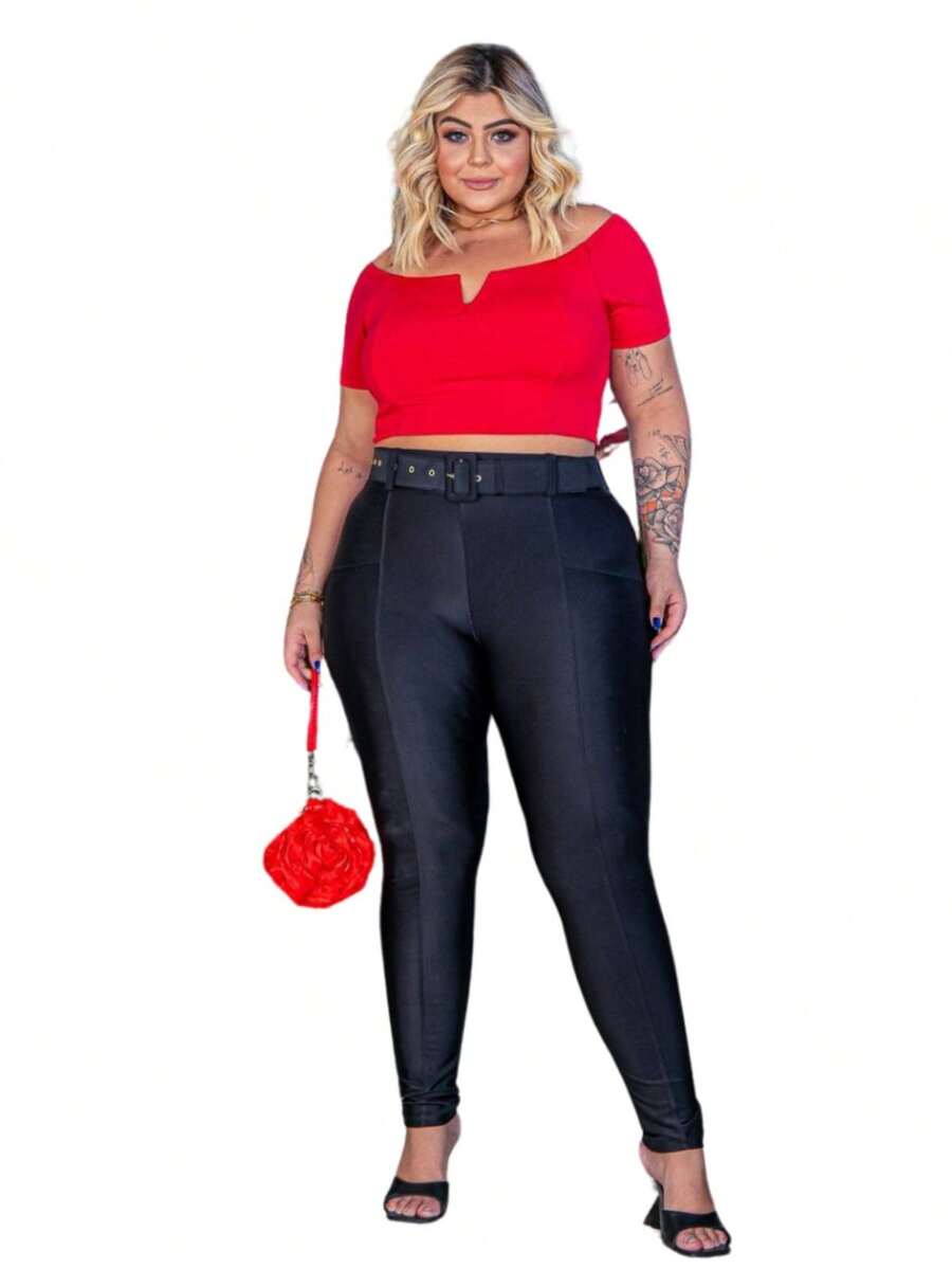 Skinny Pants With Belt Plus Size With Elastane - 查看 1